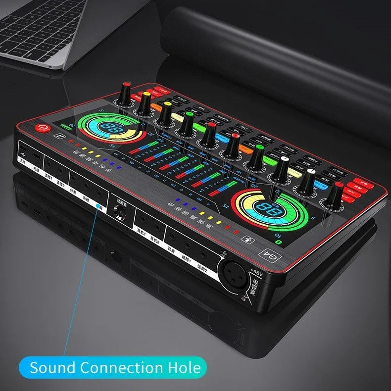 G4 professional sound card set with condenser microphone, remote control, audio cables, and LCD display