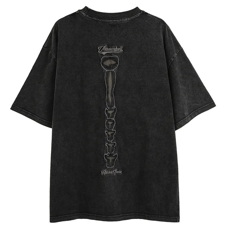 Skull print short sleeve pullover in black or brown with loose fit and drop shoulder sleeves