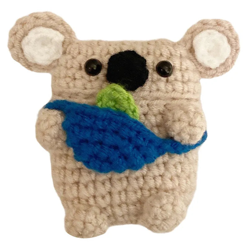 Handmade knitted koala bear backpack design protective case for AirPods charging case.