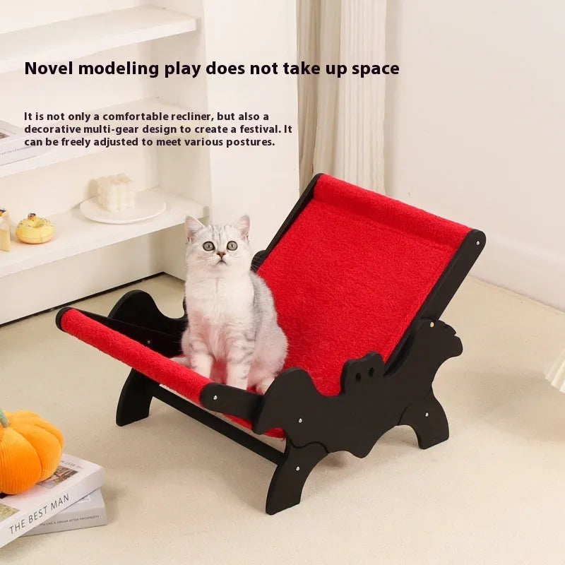 MW-054 wooden cat lounger recliner bed cage in black and red Halloween colours