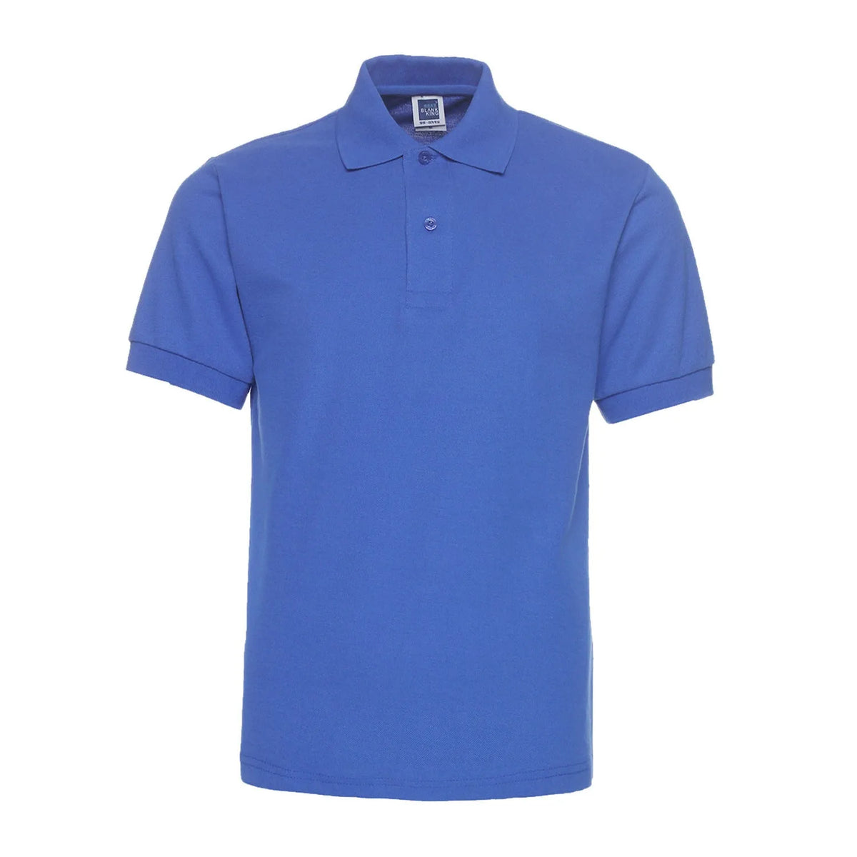 Men's solid colour loose fit short sleeve polo shirt on a hanger, plus size cotton blend.