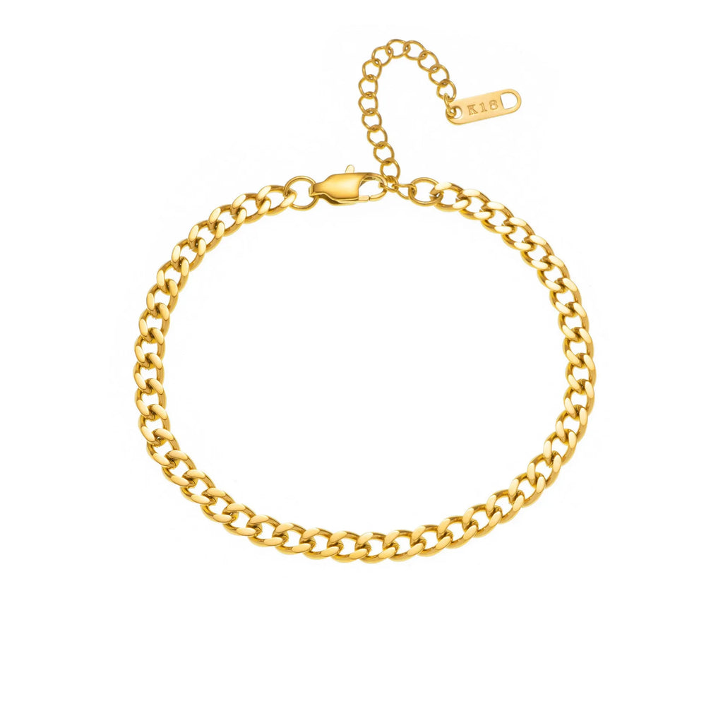 Gold titanium steel necklace with the letter 'A' pendant on a blade chain, 40.5cm long.