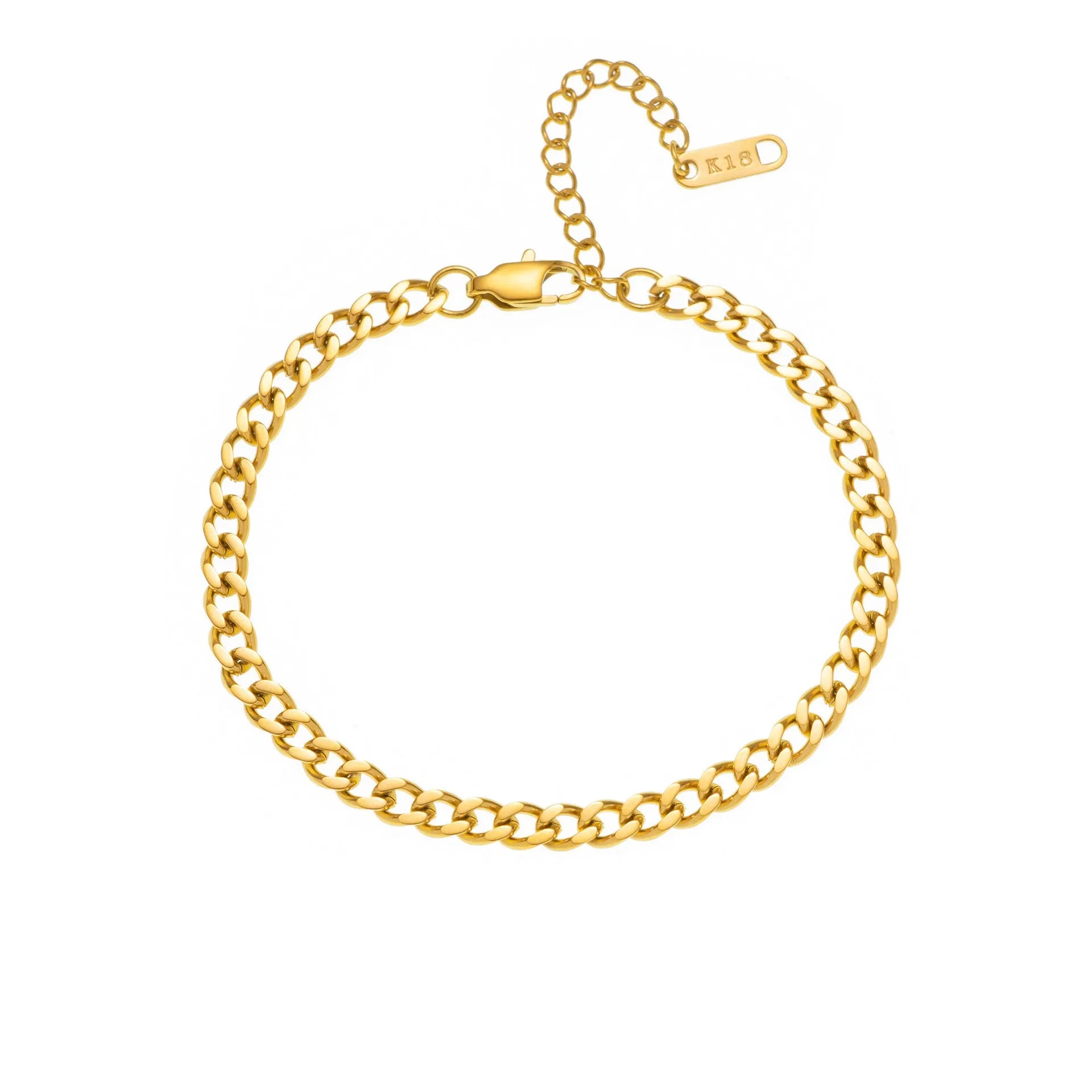 Gold titanium steel necklace with the letter 'A' pendant on a blade chain, 40.5cm long.