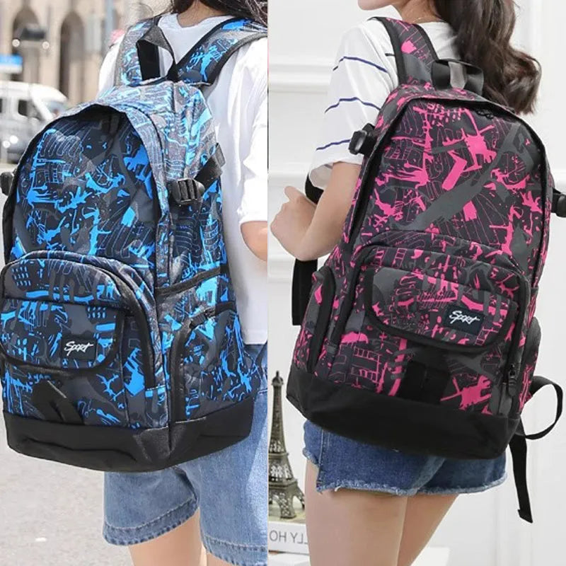 Classic large capacity Blue or Red nylon backpack for school travel and outdoor use