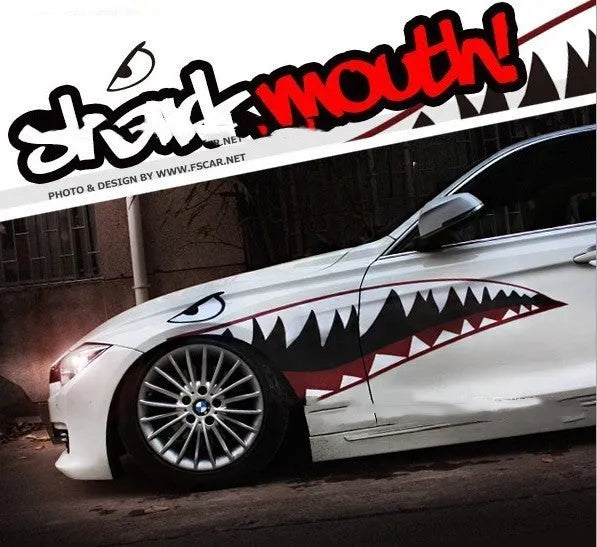 Shark-themed vinyl car sticker with latte art design for vehicle decoration