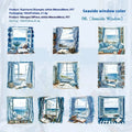 Retro style window-themed decorative stickers for journals in six colour variations