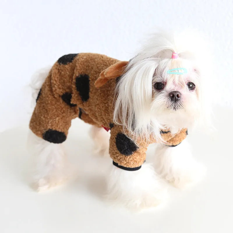 Polka dot dog and cat clothing in skirt or four-legged styles sizes XS to XL