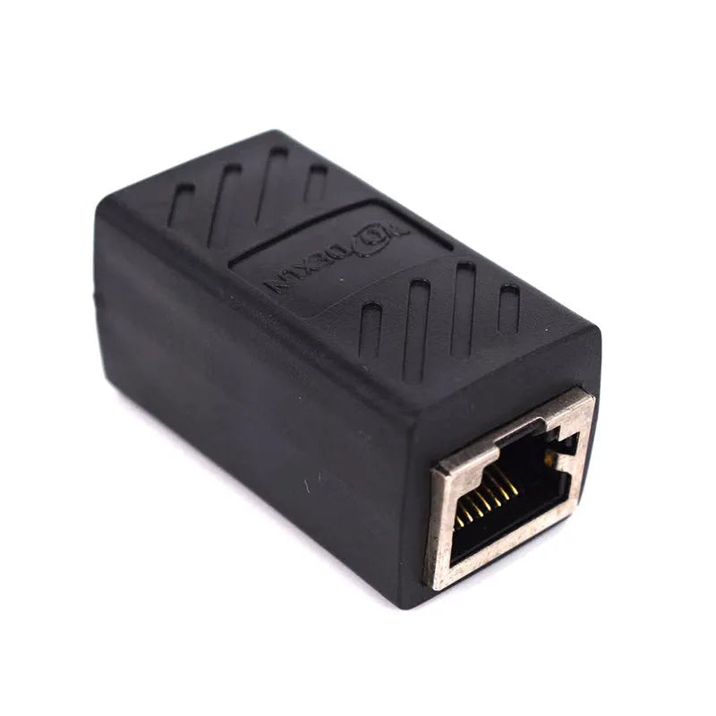 Black RJ45 network cable butt joint extender adapter with rotary union connector