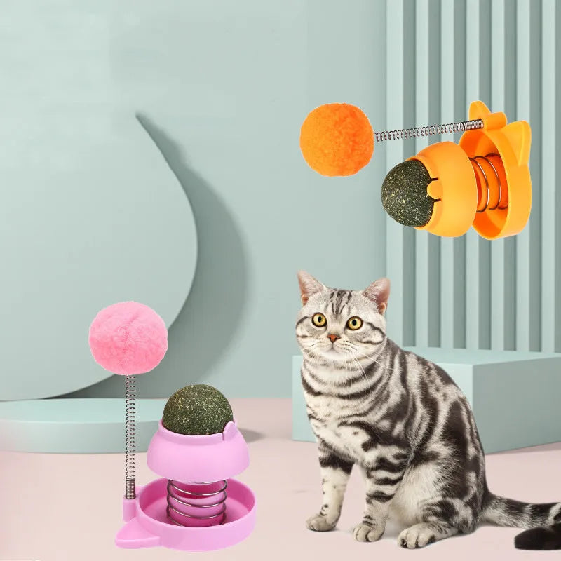 Mint-flavoured cat toy ball in blue, orange or pink for self-play and teeth cleaning