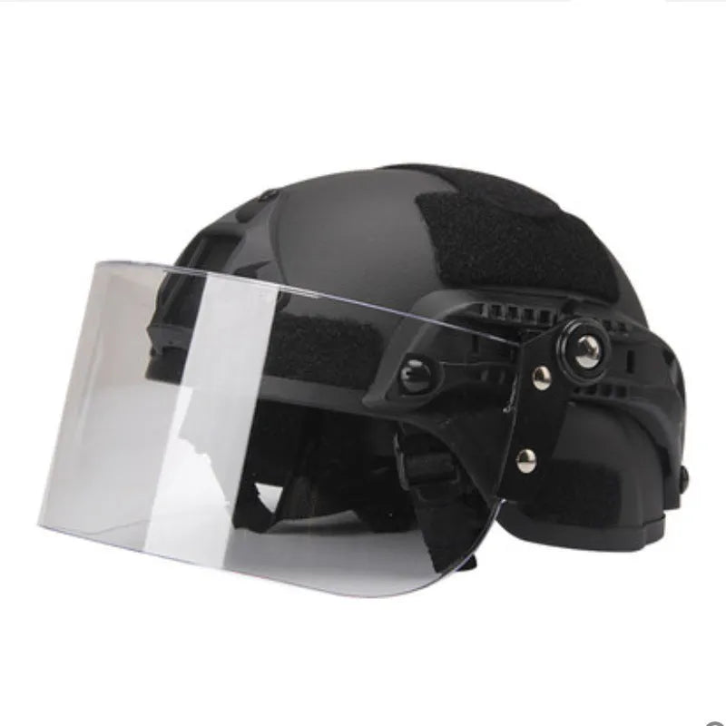 Transparent polycarbonate helmet face mask with guide rail mounting system