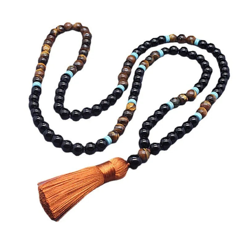 Black agate and tiger's eye stone geometric bracelet and necklace jewellery set
