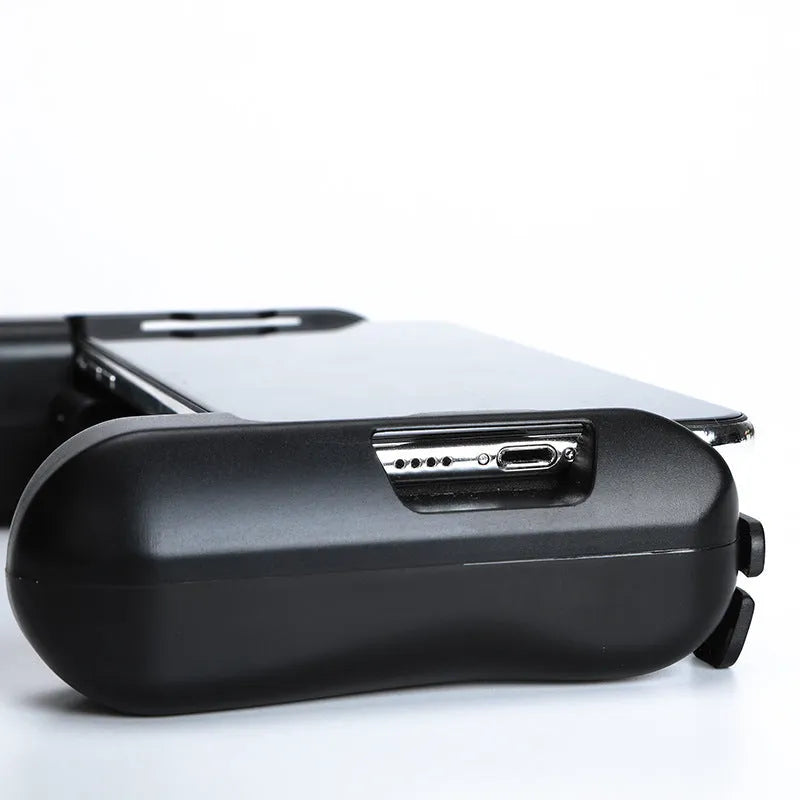 Black Cooling Bluetooth Controller P2 for Apple iOS mobile gaming with adjustable phone clamp and cooling fan visible