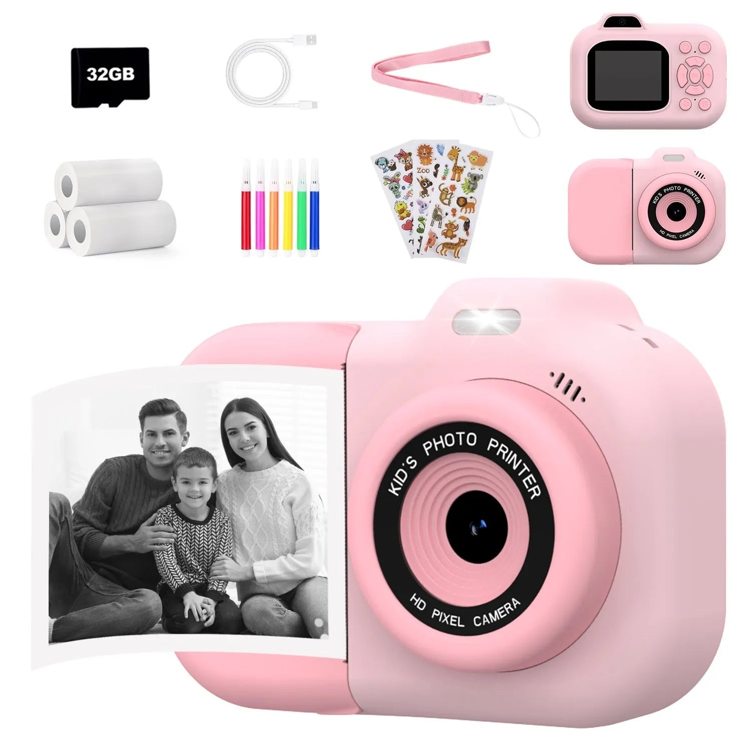 Children's plastic digital camera in blue, pink or purple with video recording and game functions