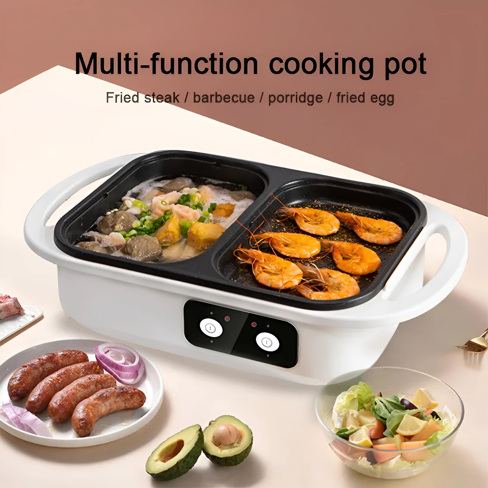 Green or white household electric hot pot appliance with mechanical controls for 2-3 people.