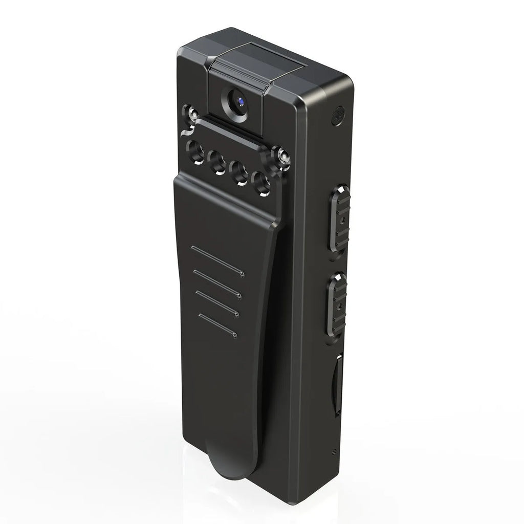 Black 1080p HD home security camera with a rotatable lens on a plain background.