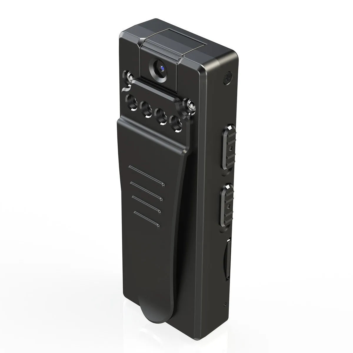 Black 1080p HD home security camera with a rotatable lens on a plain background.