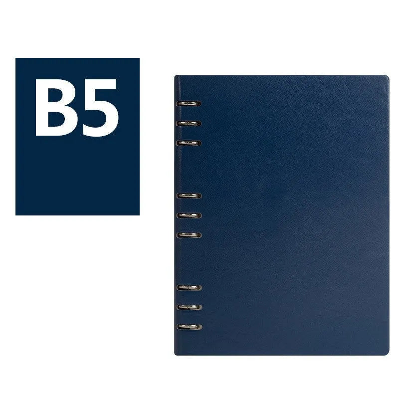 Loose-leaf notebook with imitation leather cover in red blue black brown seaweed green colours