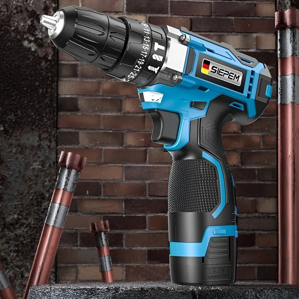12V dual-speed impact pistol drill and electric screwdriver set in plastic storage case