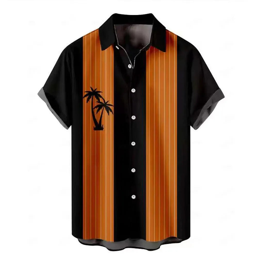 Hawaiian men's shirt with 3D printed pattern, short sleeves and regular fit cardigan style