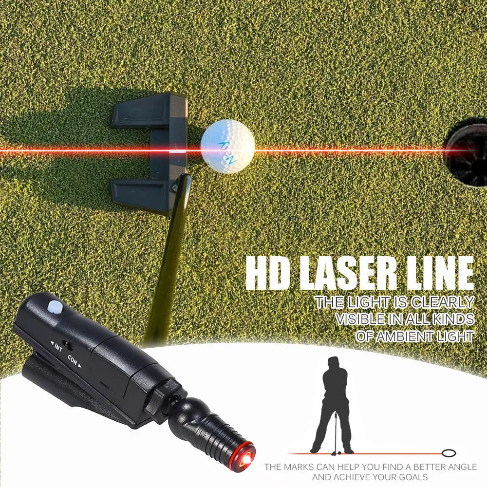 Black golf push rod laser aiming instrument with laser sight attached to putter for alignment practice