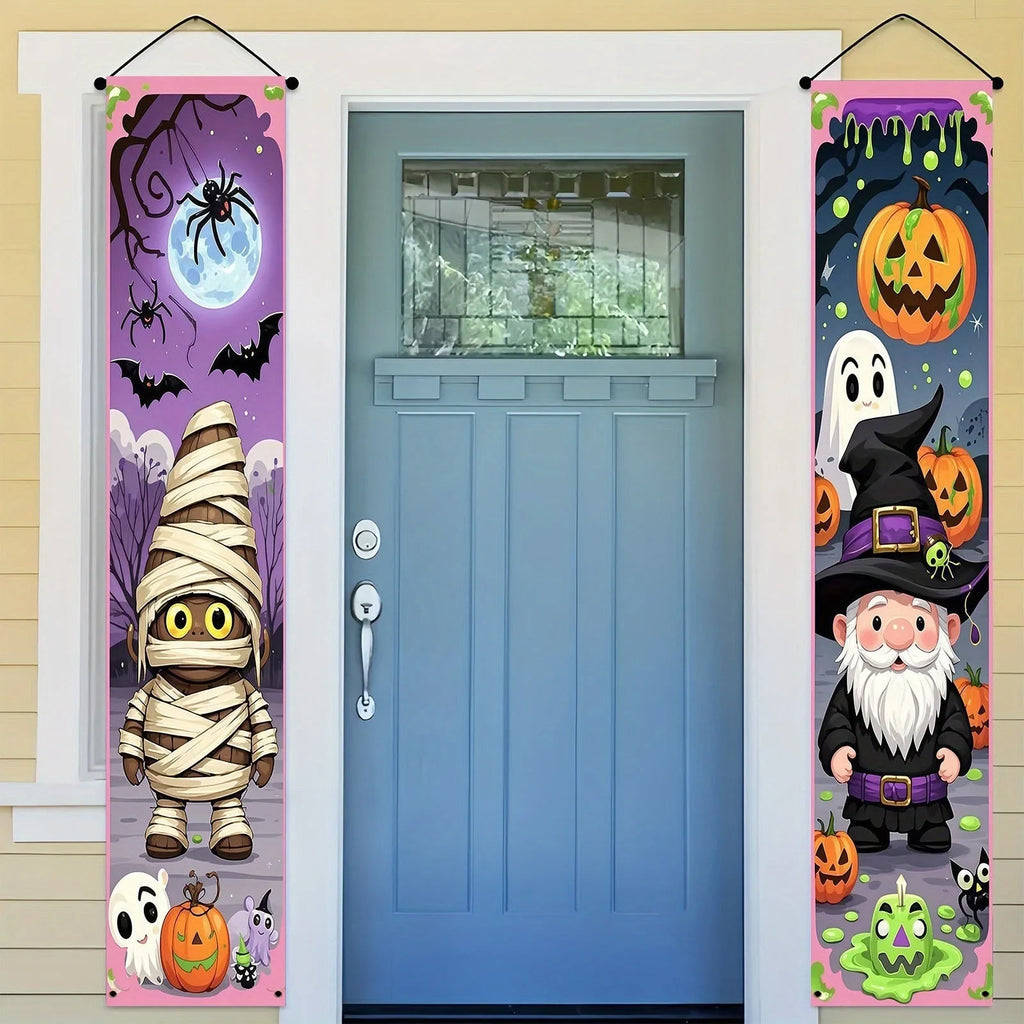 Pair of Halloween couplet banners measuring 30cm by 180cm for seasonal decoration