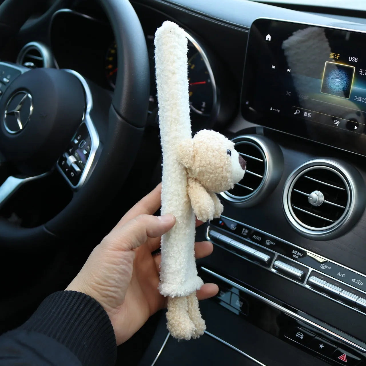 Lamb wool car seat belt shoulder protector with cartoon bear design