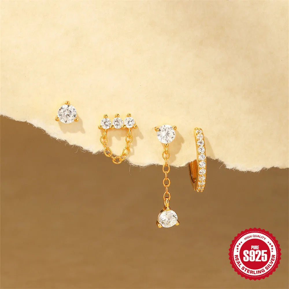 S925 sterling silver women's earrings with a geometric clover petal design in an electroplated gold colour.