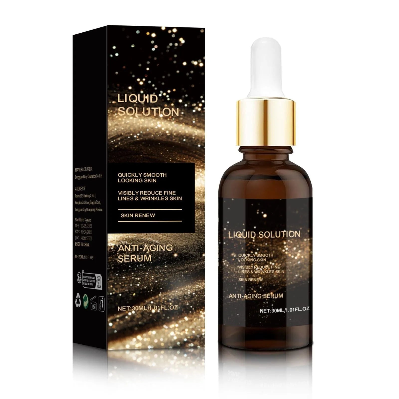 30ml bottle of facial moisturising liquid with hyaluronic acid for delicate skin care