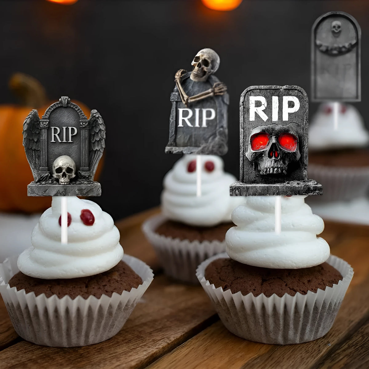 Halloween cake decoration flags, 12 paper tombstone-style small flags in Style 1 and Style 2