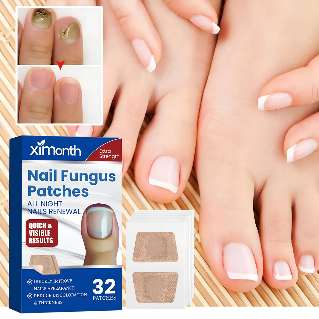 Box of 32 nail repair adhesive bandage patches showing size and ingredients.