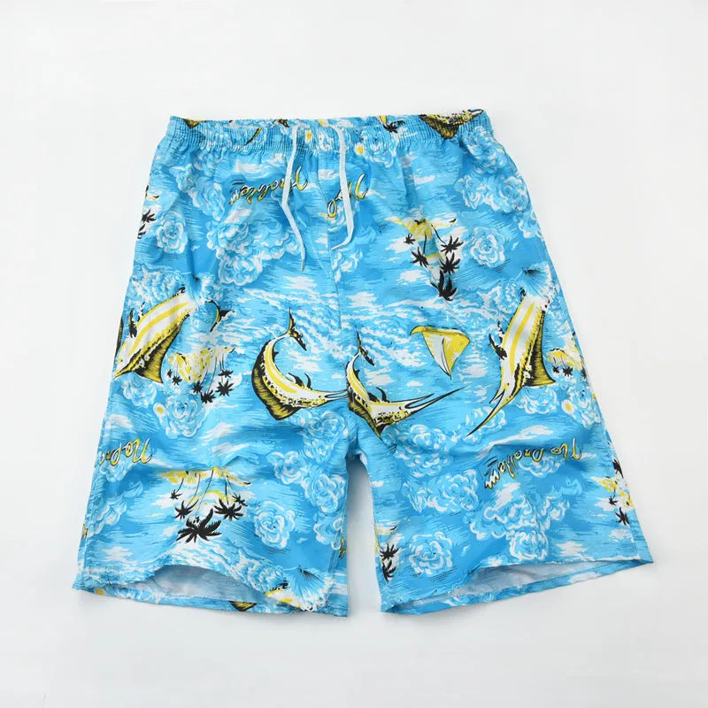 Men's casual five-point swimming trunks with floral print pattern in polyester fabric free size