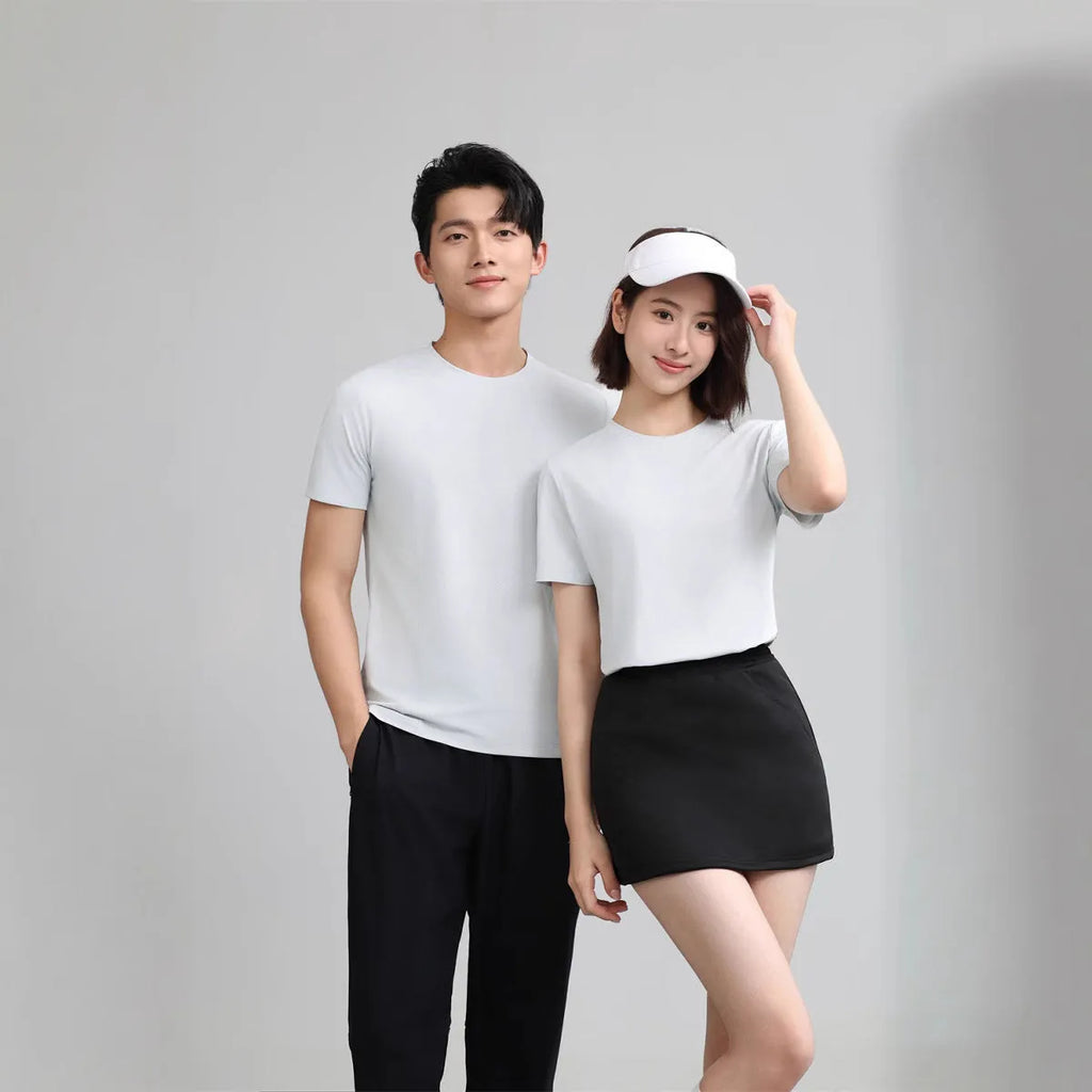 Round neck quick-drying mesh T-shirt in black, slim fit pullover, sizes S to 4XL