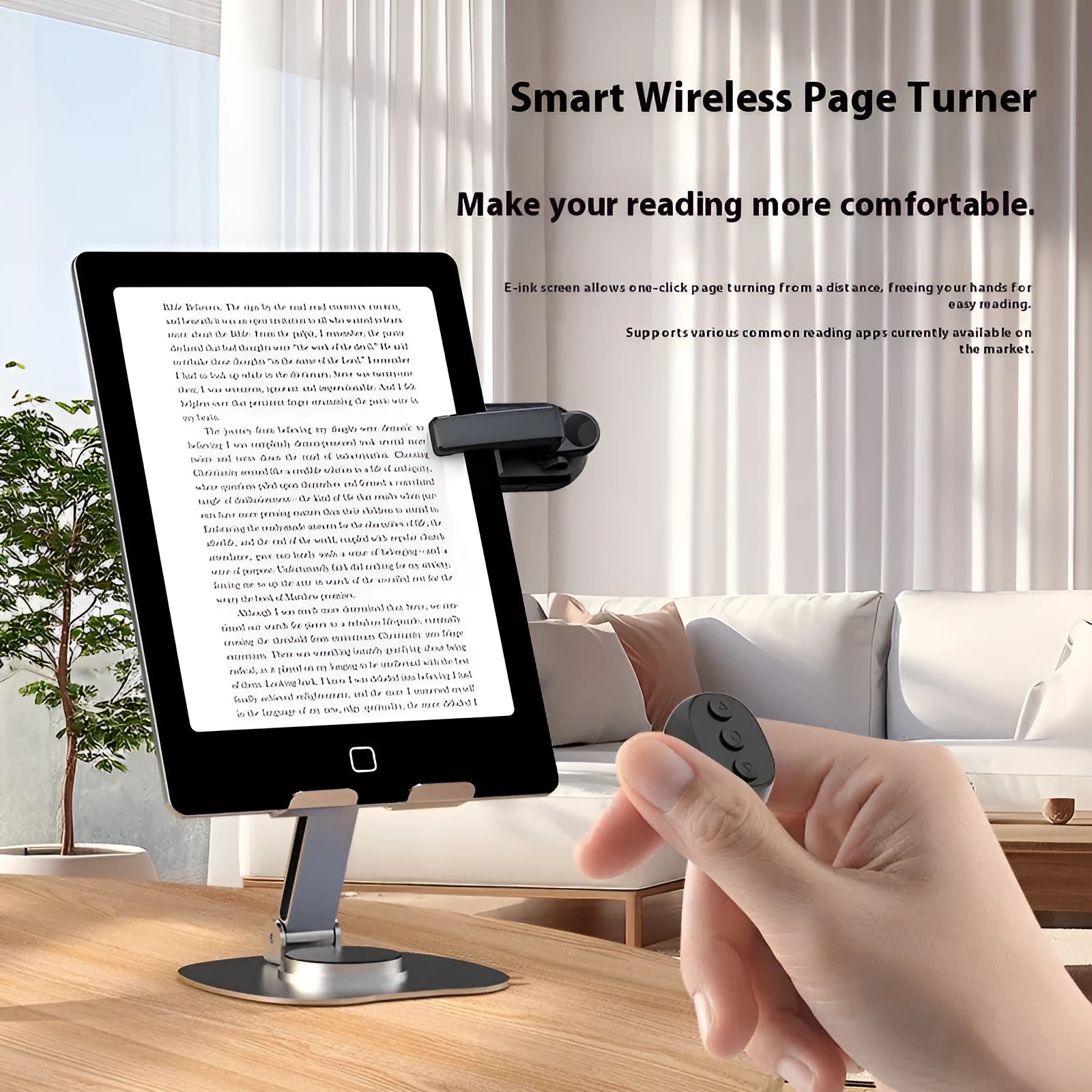 Wireless page turner remote control with clicker for tablets and e-readers in available colours