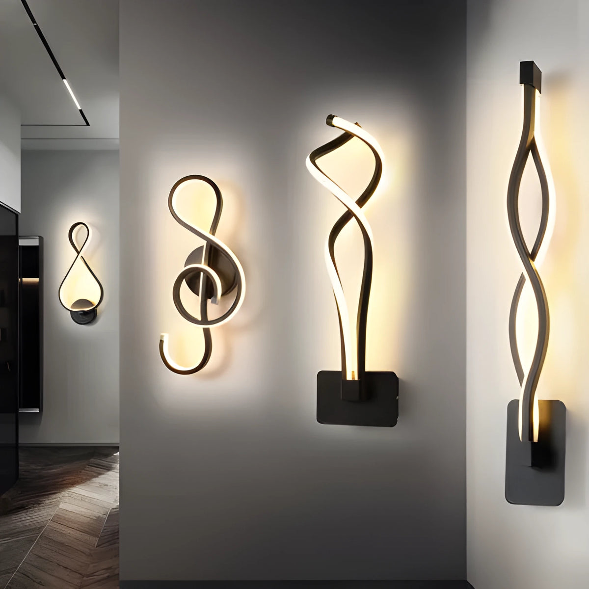 Nordic minimalist LED wall lamp with silicone shade in black, white, wavy, note or rich designs
