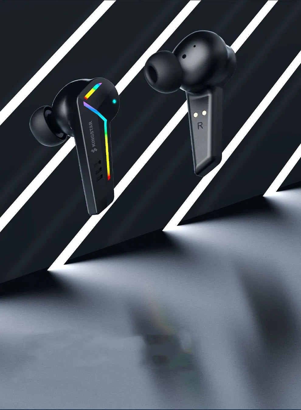 Black TWS Bluetooth sports headset with in-ear earplug design.