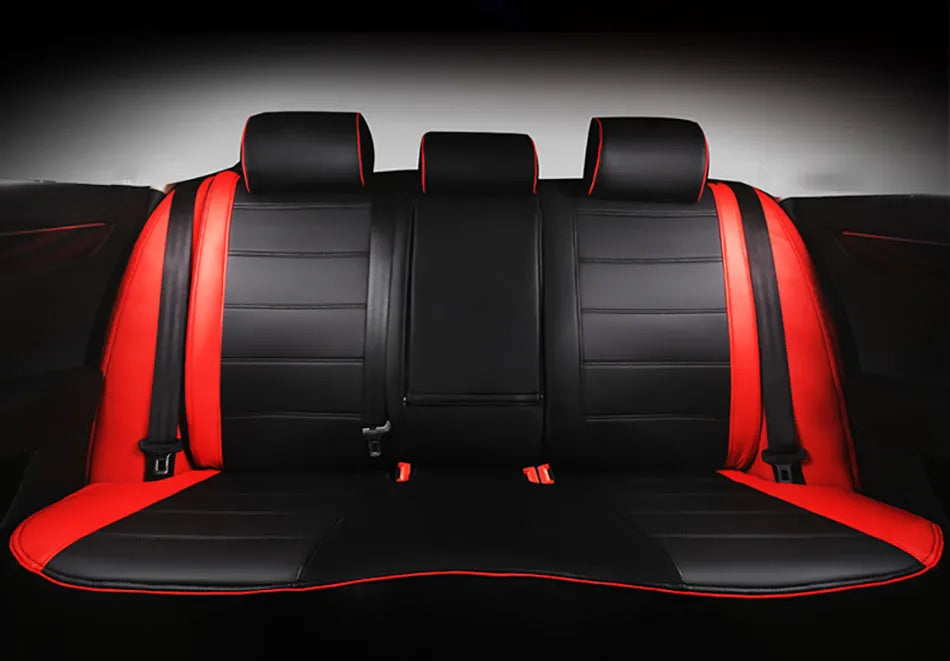 Cow leather car seat cover in beige and black colour options with red accent variations
