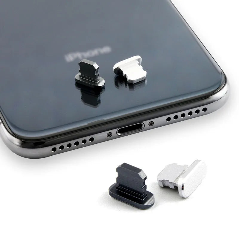 Aluminium alloy dust plug for iPhone charging port in multiple colour options.