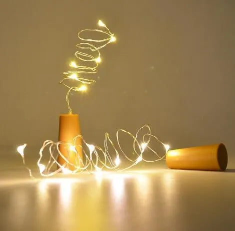 2 metre copper wire LED string lights with bottle stopper for wine bottle decoration