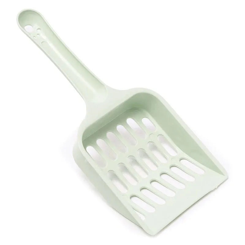 Blue plastic cat litter scoop with slotted design measuring 20cm long for litter box cleaning