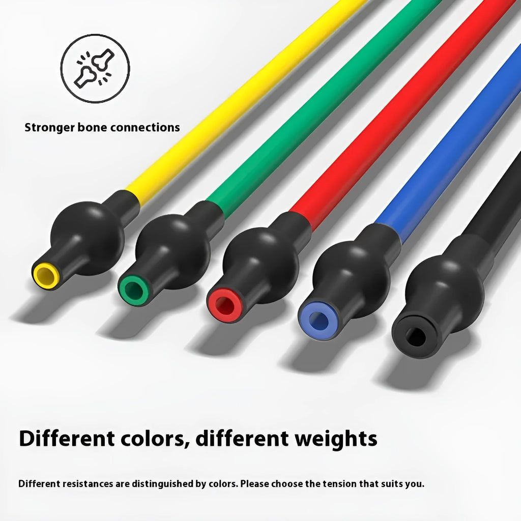 Adjustable chest expander with TPE tension rope showing five resistance level colour options