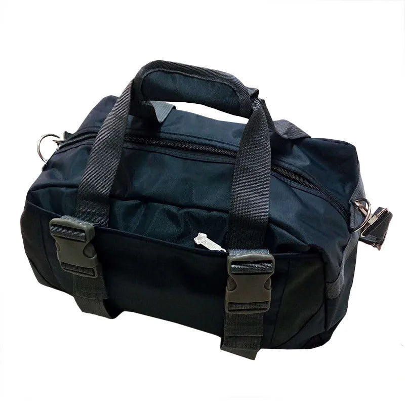 Nylon fitness gym bag shown in a selection of colours including black, blue, pink, and purple.