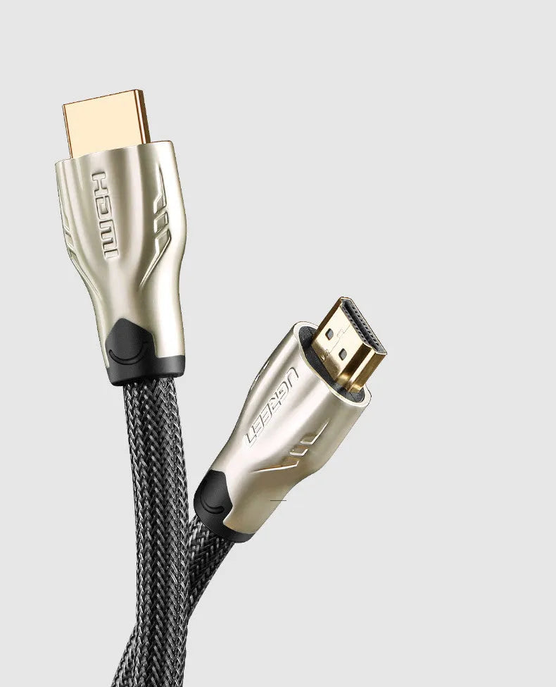 5 metre HDMI cable with gold connectors showing aluminum foil Mylar braid shielding construction