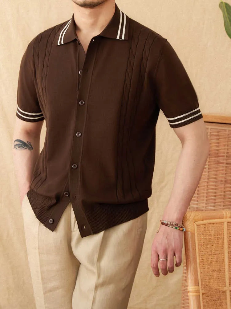 Cotton blend lapel polo shirt in apricot colour with short sleeves and smart casual design