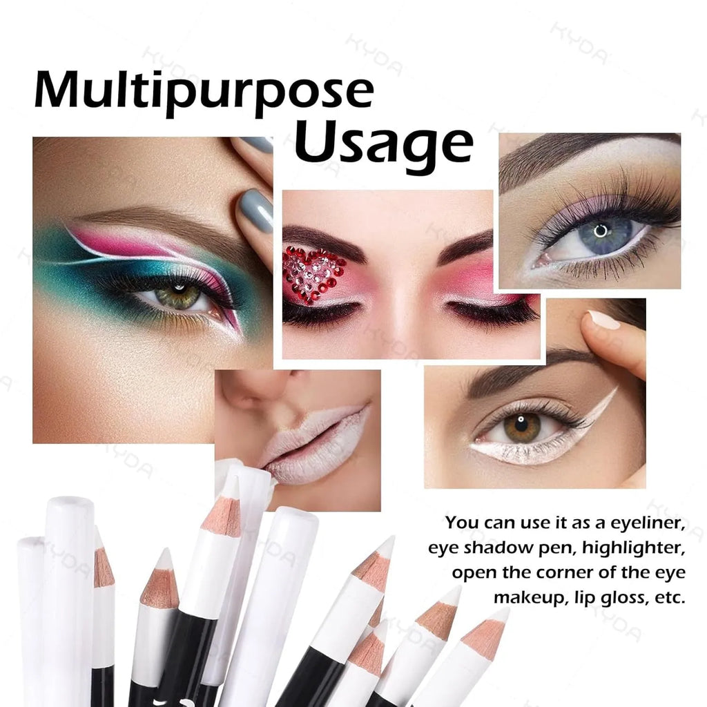 12 white and black waterproof eyeliner pencils with sharpener for multipurpose makeup application