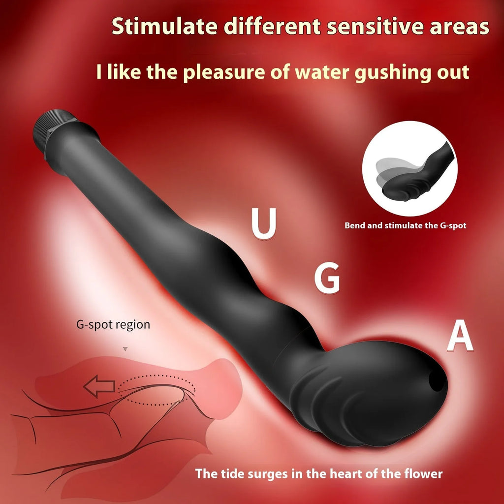 Black silicone hosepipe flusher or enema for pet care and cleaning.