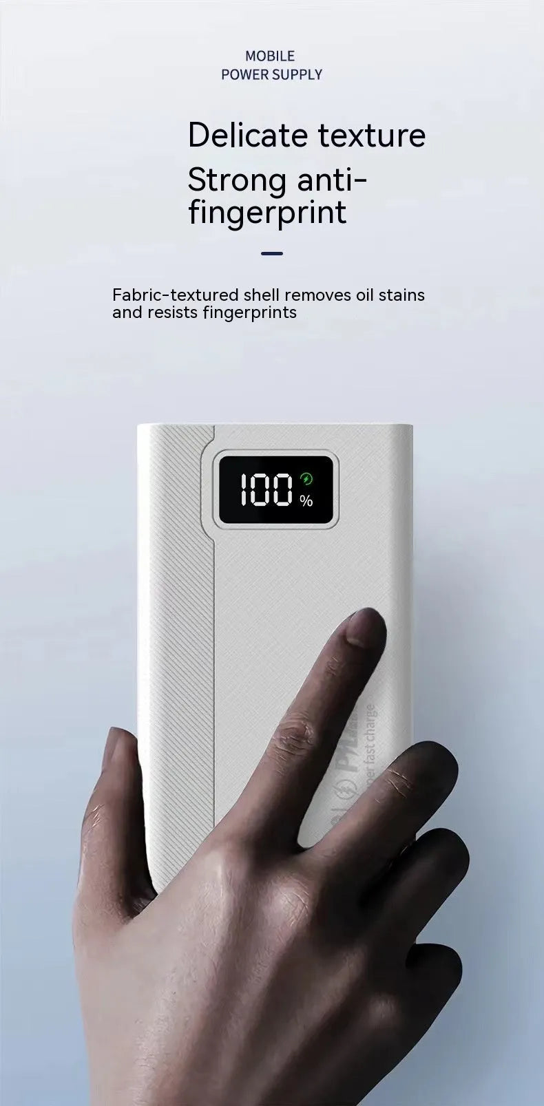 Black or white large capacity portable power bank showing front view with USB ports