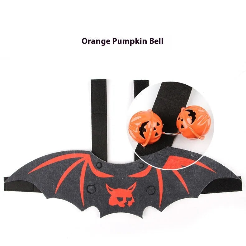 Halloween cat costume with bat wings in orange, red, or white felt material