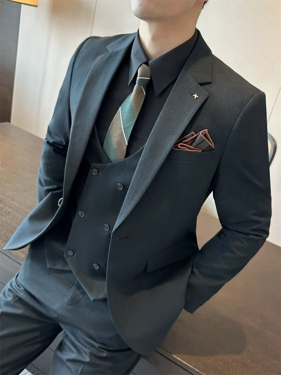 Men's slim fit business formal wear in chemical fibre blended fabric available in multiple colours