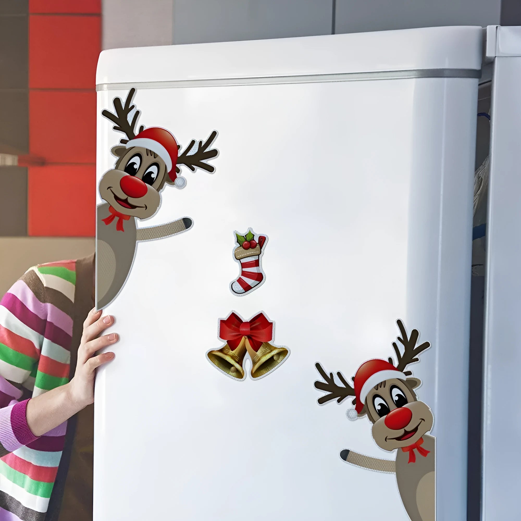 Cartoon Christmas elk bell magnetic luminous reflective bumper stickers in YFC002 colour