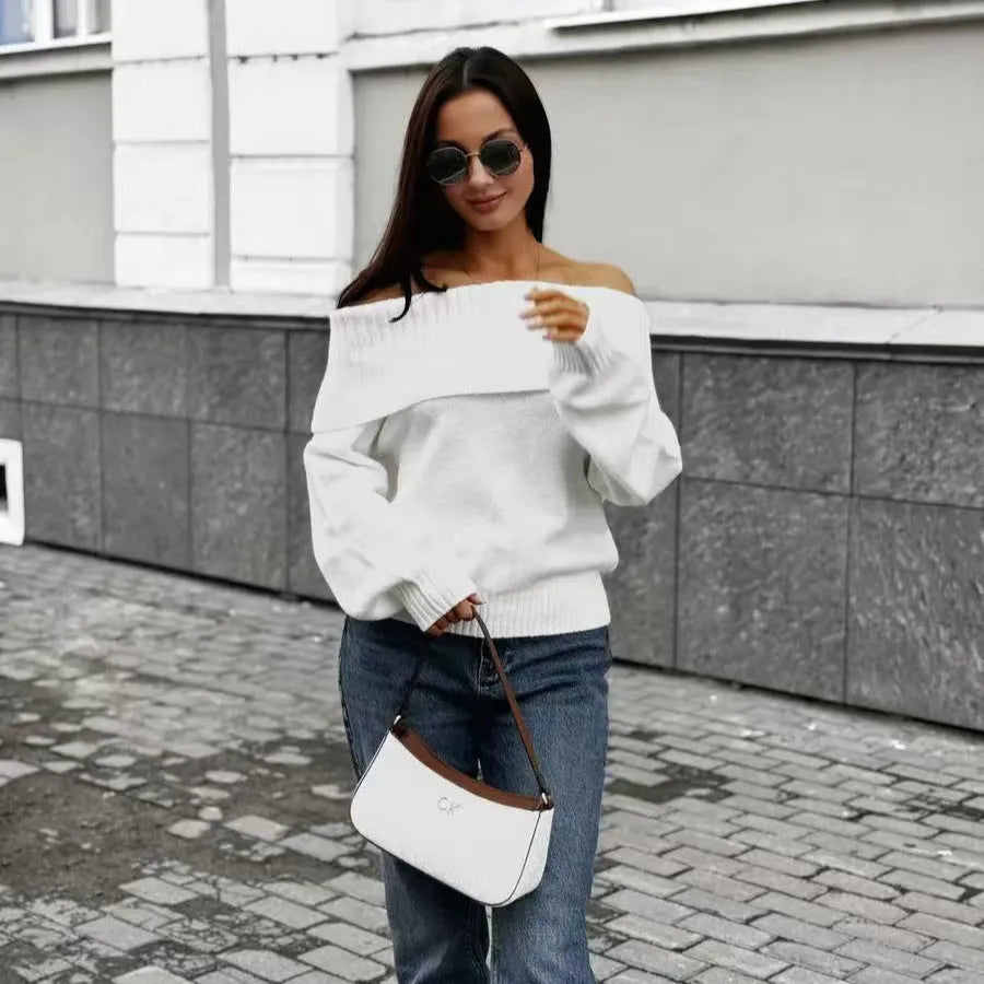 Gray off-the-shoulder acrylic sweater with 3D pattern effect and regular sleeves